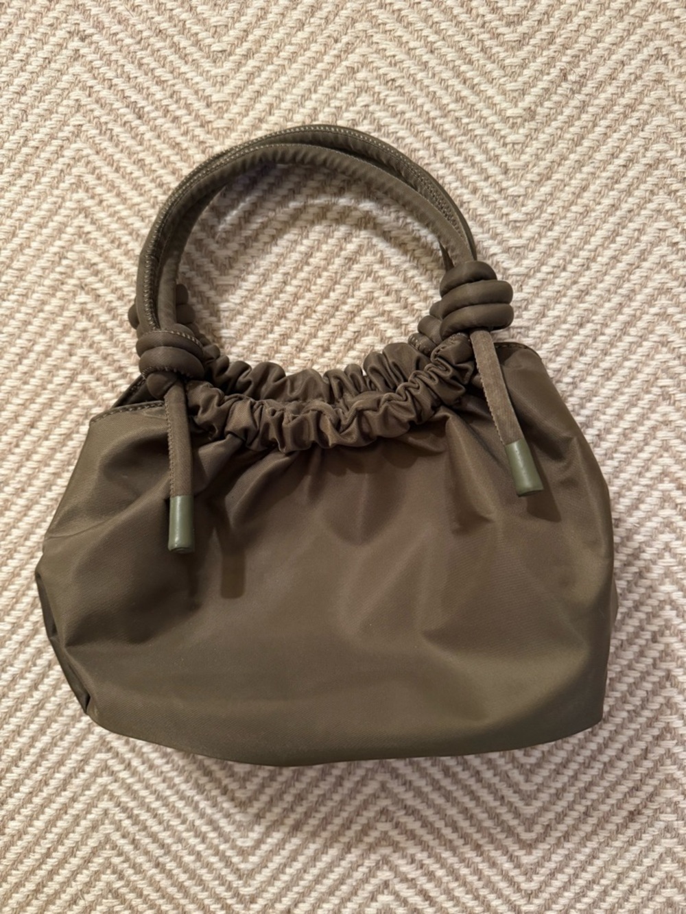 Olive Green Drawstring Top Handle Bag